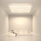 Modern Minimalist Rectangle Square Lattice Iron PE Shade LED Flush Mount Ceiling Light For Living Room