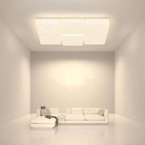 Modern Minimalist Rectangle Square Lattice Iron PE Shade LED Flush Mount Ceiling Light For Living Room