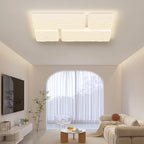 Modern Minimalist Rectangle Square Lattice Iron PE Shade LED Flush Mount Ceiling Light For Living Room