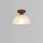 Contemporary Retro Round Dome Bowl Wood Glass 1-light Semi-flush Mount Ceiling Light for Living Room