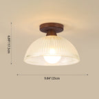 Contemporary Retro Round Dome Bowl Wood Glass 1-light Semi-flush Mount Ceiling Light for Living Room