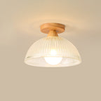 Contemporary Retro Round Dome Bowl Wood Glass 1-light Semi-flush Mount Ceiling Light for Living Room