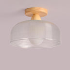 Contemporary Retro Round Dome Bowl Wood Glass 1-light Semi-flush Mount Ceiling Light for Living Room