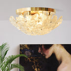 Traditional French Round Dome Flower Iron Frame Glass Shade 6/9/14 Light Flush Mount Ceiling Light For Living Room
