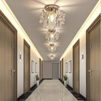 Modern Minimalist Round Branch Iron Crystal 1-Light Semi-Flush Mount Ceiling Light For Living Room