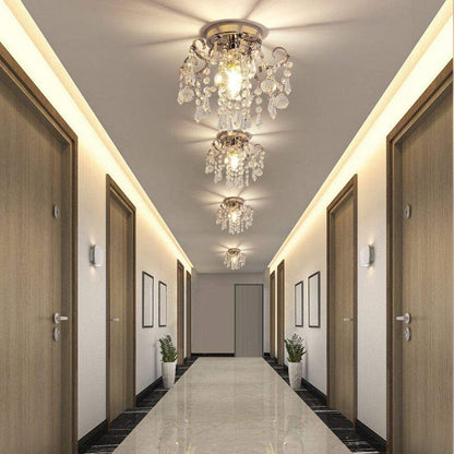 Modern Minimalist Round Branch Iron Crystal 1-Light Semi-Flush Mount Ceiling Light For Living Room