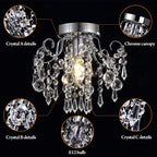 Modern Minimalist Round Branch Iron Crystal 1-Light Semi-Flush Mount Ceiling Light For Living Room