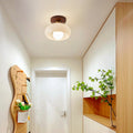 Contemporary Retro Round Oval Orb Hardware Wood Frame Glass Shade 1-Light Semi-Flush Mount Ceiling Light For Living Room
