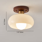 Contemporary Retro Round Oval Orb Hardware Wood Frame Glass Shade 1-Light Semi-Flush Mount Ceiling Light For Living Room