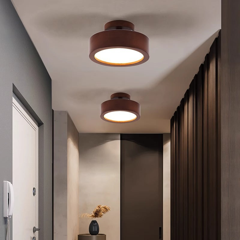 Modern Minimalist Round Wood Acrylic LED Flush Mount Ceiling Light for Hallway