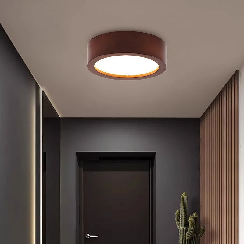 Modern Minimalist Round Wood Acrylic LED Flush Mount Ceiling Light for Hallway