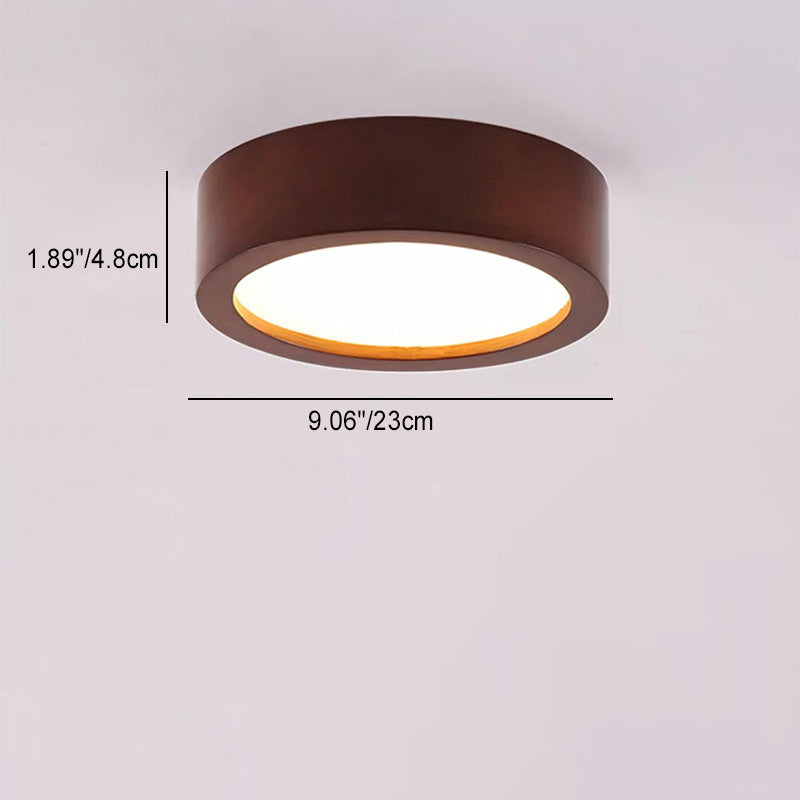 Modern Minimalist Round Wood Acrylic LED Flush Mount Ceiling Light for Hallway