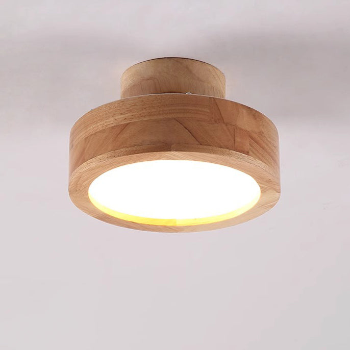 Modern Minimalist Round Wood Acrylic LED Flush Mount Ceiling Light for Hallway