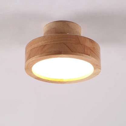 Modern Minimalist Round Wood Acrylic LED Flush Mount Ceiling Light for Hallway
