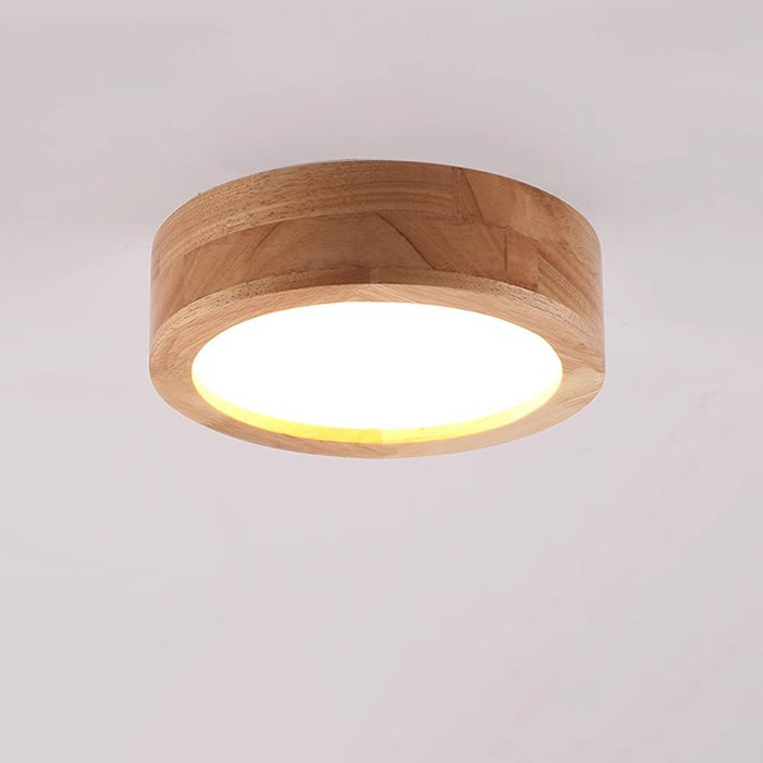 Modern Minimalist Round Wood Acrylic LED Flush Mount Ceiling Light for Hallway