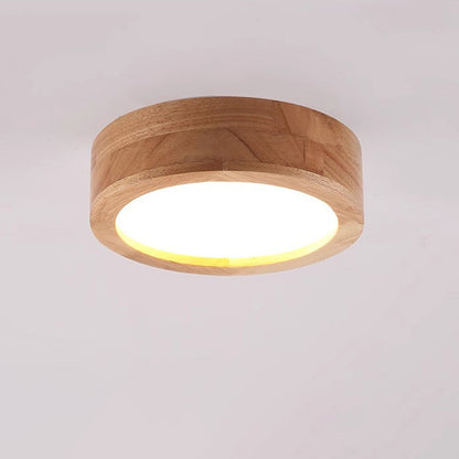 Modern Minimalist Round Wood Acrylic LED Flush Mount Ceiling Light for Hallway