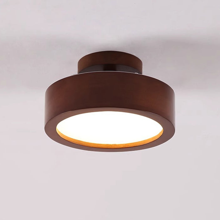 Modern Minimalist Round Wood Acrylic LED Flush Mount Ceiling Light for Hallway