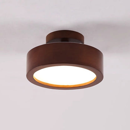 Modern Minimalist Round Wood Acrylic LED Flush Mount Ceiling Light for Hallway