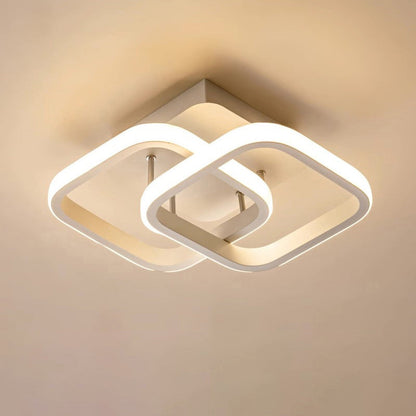 Modern Minimalist Double Circle Square Aluminum Silicone LED Semi-flush Mount Ceiling Light for Hallway