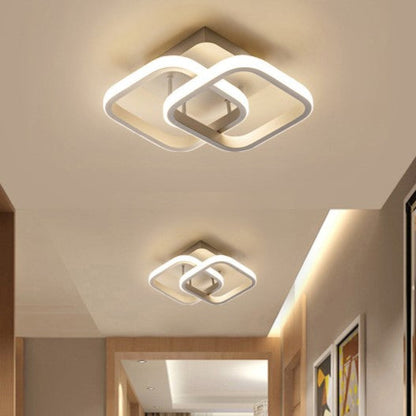 Modern Minimalist Double Circle Square Aluminum Silicone LED Semi-flush Mount Ceiling Light for Hallway