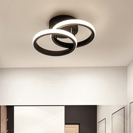 Modern Minimalist Double Circle Square Aluminum Silicone LED Semi-flush Mount Ceiling Light for Hallway