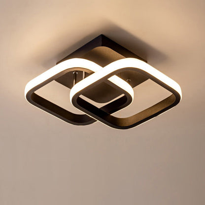 Modern Minimalist Double Circle Square Aluminum Silicone LED Semi-flush Mount Ceiling Light for Hallway