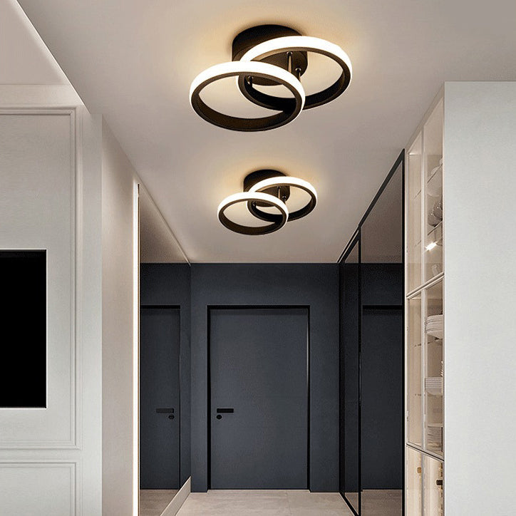 Modern Minimalist Double Circle Square Aluminum Silicone LED Semi-flush Mount Ceiling Light for Hallway
