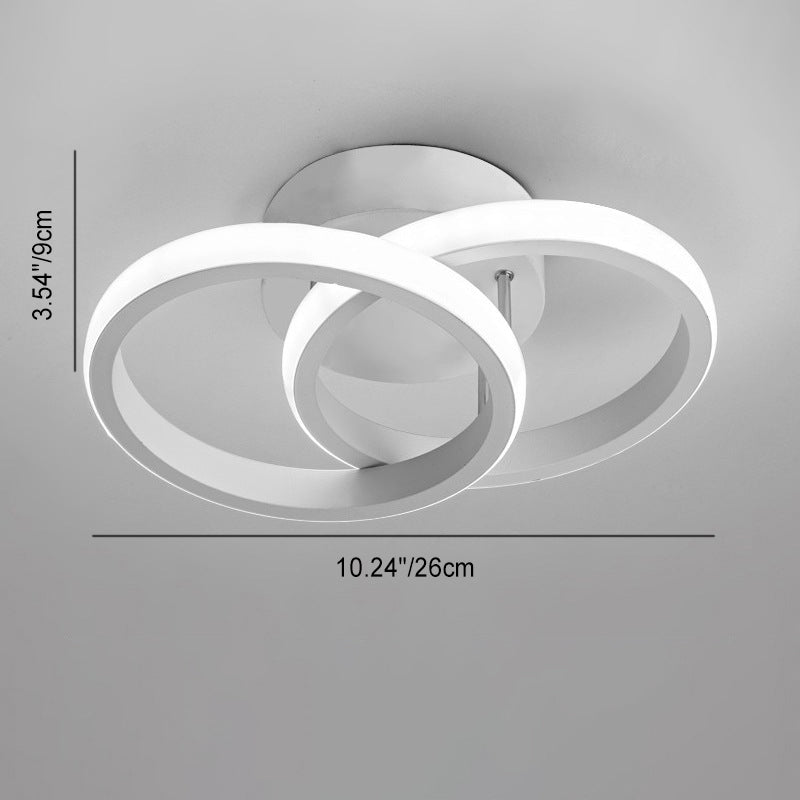Modern Minimalist Double Circle Square Aluminum Silicone LED Semi-flush Mount Ceiling Light for Hallway