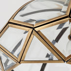 Modern Luxury Round Dome Diamond Shape Brass Frame Glass Shade 1-Light Semi-Flush Mount Ceiling Light For Living Room