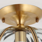 Modern Luxury Round Dome Diamond Shape Brass Frame Glass Shade 1-Light Semi-Flush Mount Ceiling Light For Living Room