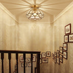 Modern Luxury Round Dome Diamond Shape Brass Frame Glass Shade 1-Light Semi-Flush Mount Ceiling Light For Living Room