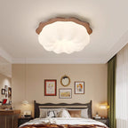 Modern Minimalist Pumpkin Cloud Shape Solid Wood Plastic LED Flush Mount Ceiling Light For Bedroom