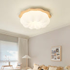 Modern Minimalist Pumpkin Cloud Shape Solid Wood Plastic LED Flush Mount Ceiling Light For Bedroom