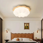 Modern Minimalist Pumpkin Cloud Shape Solid Wood Plastic LED Flush Mount Ceiling Light For Bedroom