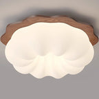 Modern Minimalist Pumpkin Cloud Shape Solid Wood Plastic LED Flush Mount Ceiling Light For Bedroom