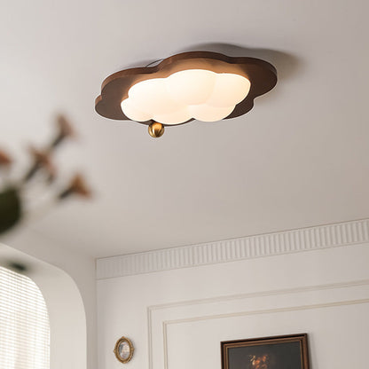 Contemporary Creative Cloud Pentagram Heart Solid Wood Iron Acrylic LED Flush Mount Ceiling Light For Bedroom
