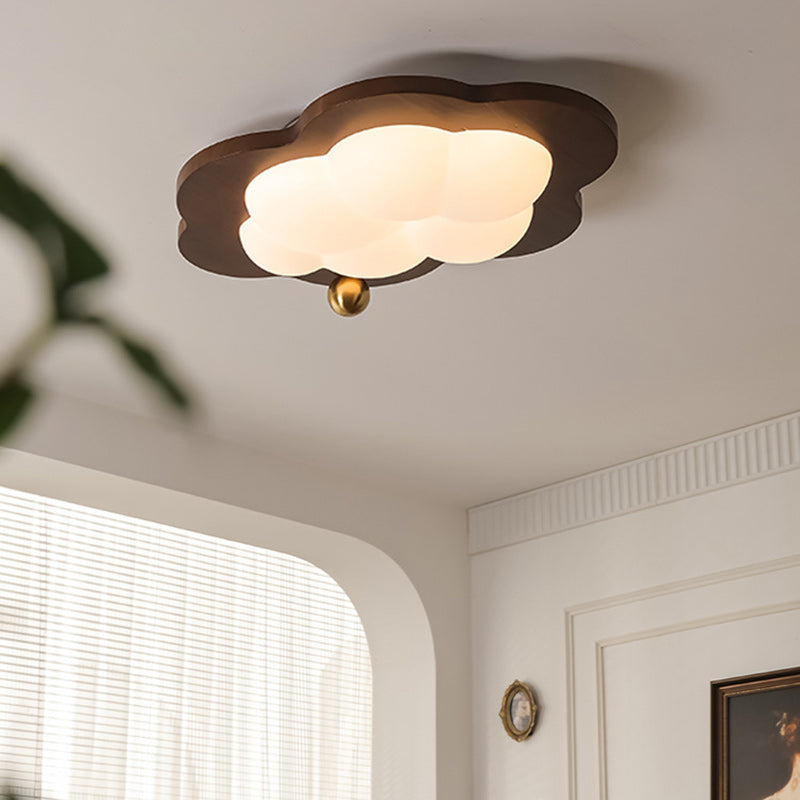 Contemporary Creative Cloud Pentagram Heart Solid Wood Iron Acrylic LED Flush Mount Ceiling Light For Bedroom