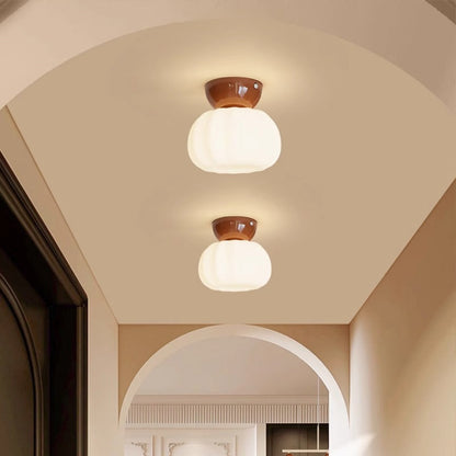 Modern Minimalist Pumpkin Cotton Shape Iron Pe 1-light Flush Mount Ceiling Light for Hallway