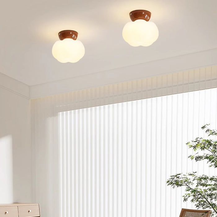 Modern Minimalist Pumpkin Cotton Shape Iron Pe 1-light Flush Mount Ceiling Light for Hallway
