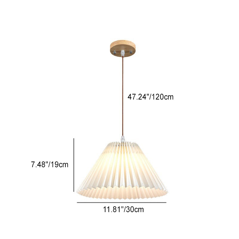 Modern Minimalist Round Pleated Fabric Solid Wood 1-light Pendant Light for Living Room
