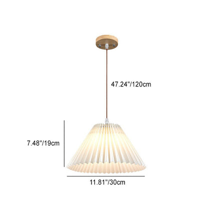 Modern Minimalist Round Pleated Fabric Solid Wood 1-light Pendant Light for Living Room