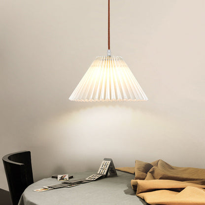 Modern Minimalist Round Pleated Fabric Solid Wood 1-light Pendant Light for Living Room