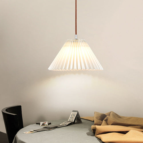 Modern Minimalist Round Pleated Fabric Solid Wood 1-light Pendant Light for Living Room