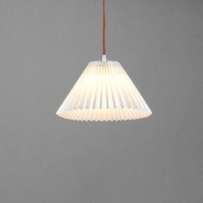 Modern Minimalist Round Pleated Fabric Solid Wood 1-light Pendant Light for Living Room