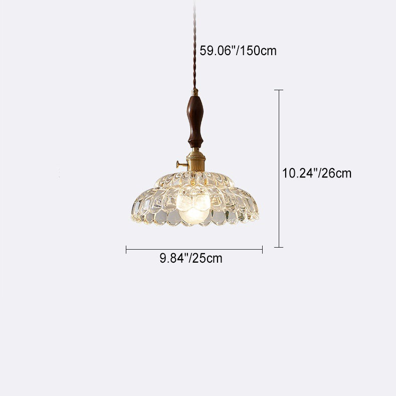 Contemporary Vintage Round Floral All Copper Wood Glass 1-Light Pendant Light For Living Room