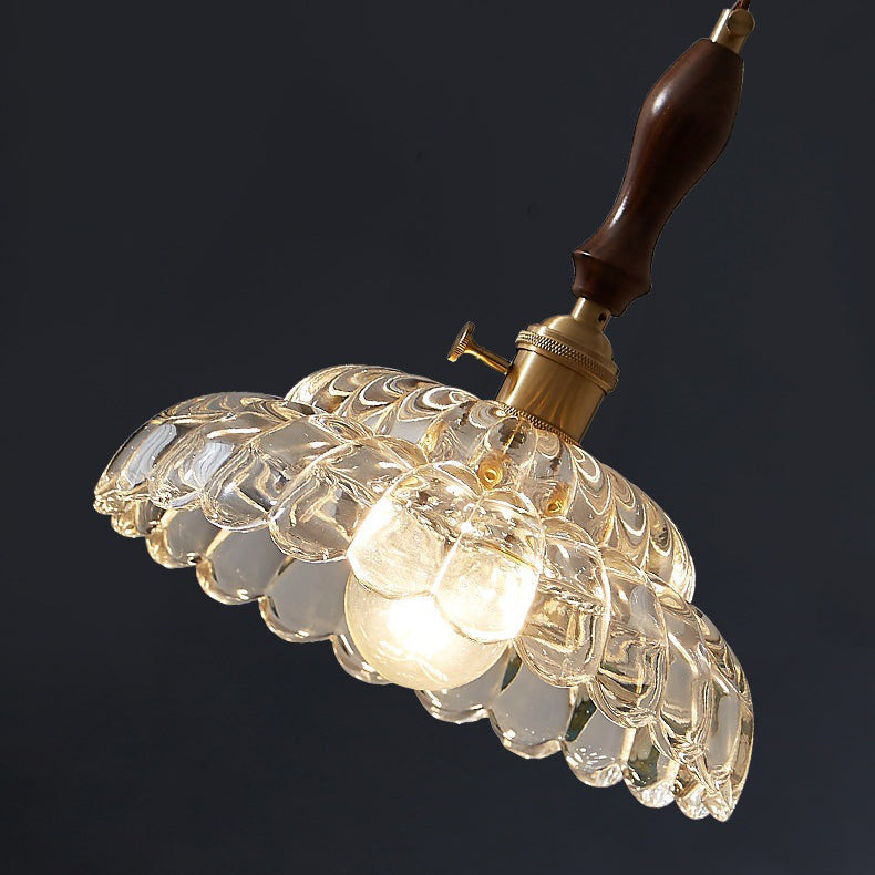 Contemporary Vintage Round Floral All Copper Wood Glass 1-Light Pendant Light For Living Room