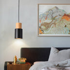 Modern Minimalist Round Cylinder Solid Wood Metal 1-light Pendant Light for Living Room BulbSquare