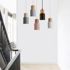 Modern Minimalist Round Cylinder Solid Wood Metal 1-light Pendant Light for Living Room BulbSquare