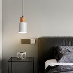 Modern Minimalist Round Cylinder Solid Wood Metal 1-light Pendant Light for Living Room BulbSquare