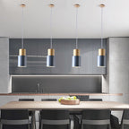 Modern Minimalist Round Cylinder Solid Wood Metal 1-light Pendant Light for Living Room BulbSquare